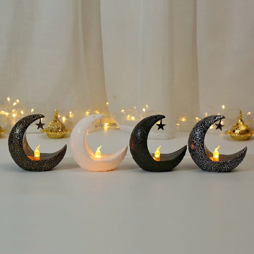 Ramadan Crescent Moon Candle Holder – Soft LED Glow
