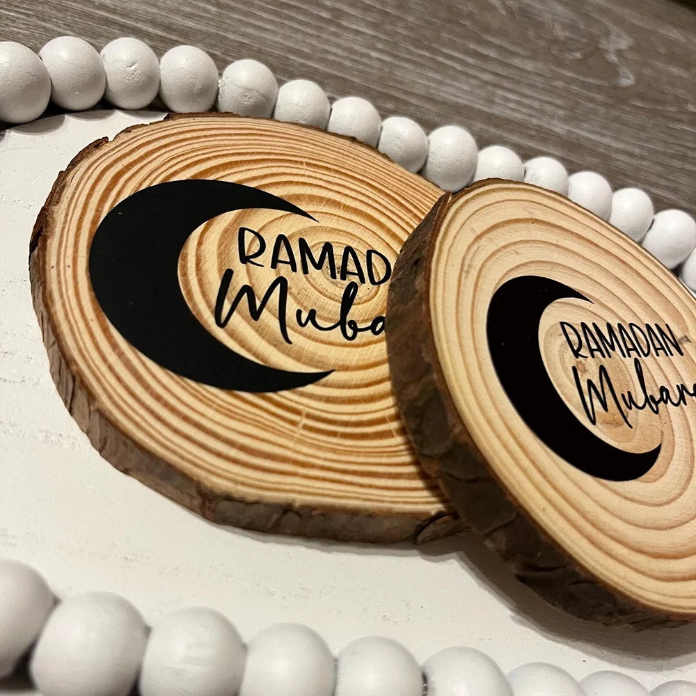 Ramadan Mubarak Wooden Coaster Set – Islamic Table Décor (2-Piece)