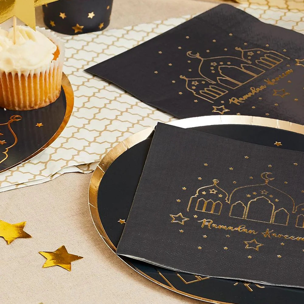 Ramadan Kareem Black Napkins – Islamic Table Decor (20-Pack)