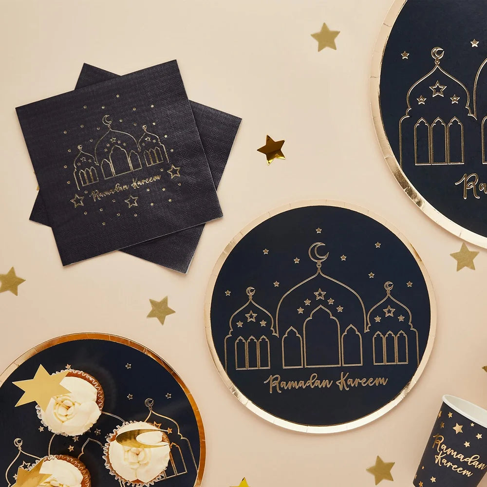 Ramadan Kareem Black Napkins – Islamic Table Decor (20-Pack)