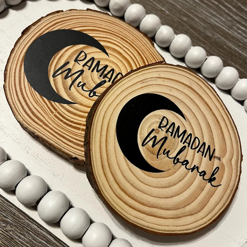 Ramadan Mubarak Wooden Coaster Set – Islamic Table Décor (2-Piece)
