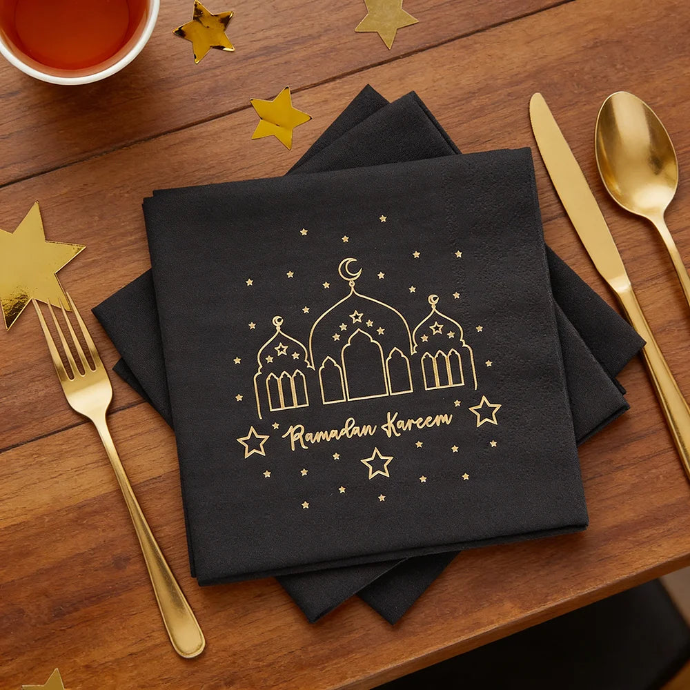 Ramadan Kareem Black Napkins – Islamic Table Decor (20-Pack)