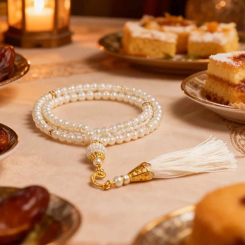 Pearl Tasbih Prayer Beads with Tassel – 99 Beads Islamic(5–10 Pieces)