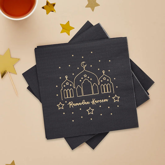Ramadan Kareem Black Napkins – Islamic Table Decor (20-Pack)
