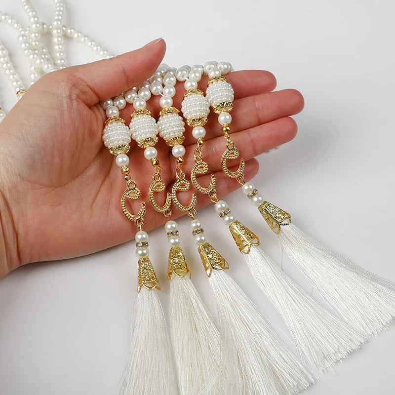 Pearl Tasbih Prayer Beads with Tassel – 99 Beads Islamic(5–10 Pieces)