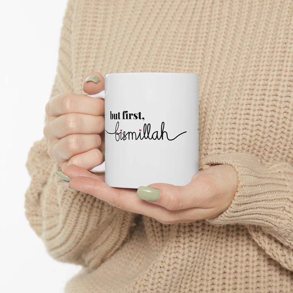 But First, Bismillah Ceramic Mug – Minimal Islamic Coffee Cup