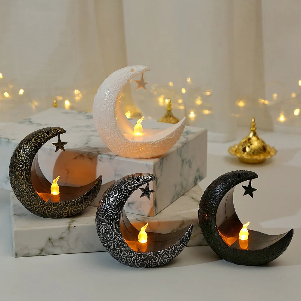 Ramadan Crescent Moon Candle Holder – Soft LED Glow