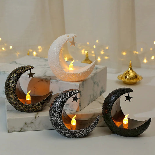 Ramadan Crescent Moon Candle Holder – Soft LED Glow