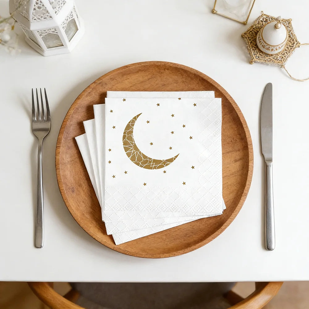 Crescent Moon & Star Ramadan Napkins – Elegant Islamic Table Décor (20-Piece Set)