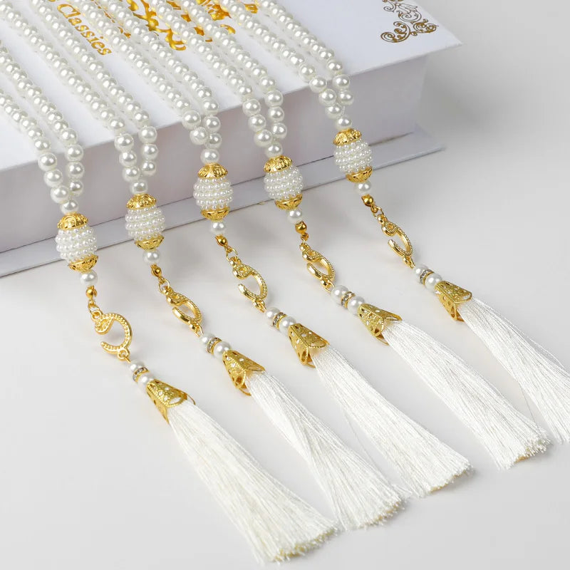 Pearl Tasbih Prayer Beads with Tassel – 99 Beads Islamic(5–10 Pieces)