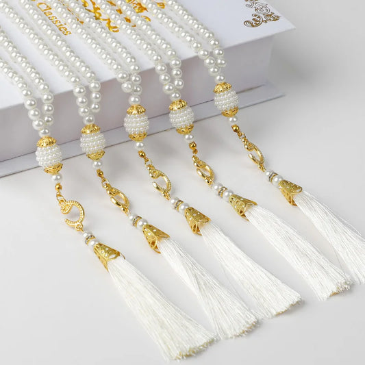 Pearl Tasbih Prayer Beads with Tassel – 99 Beads Islamic(5–10 Pieces)