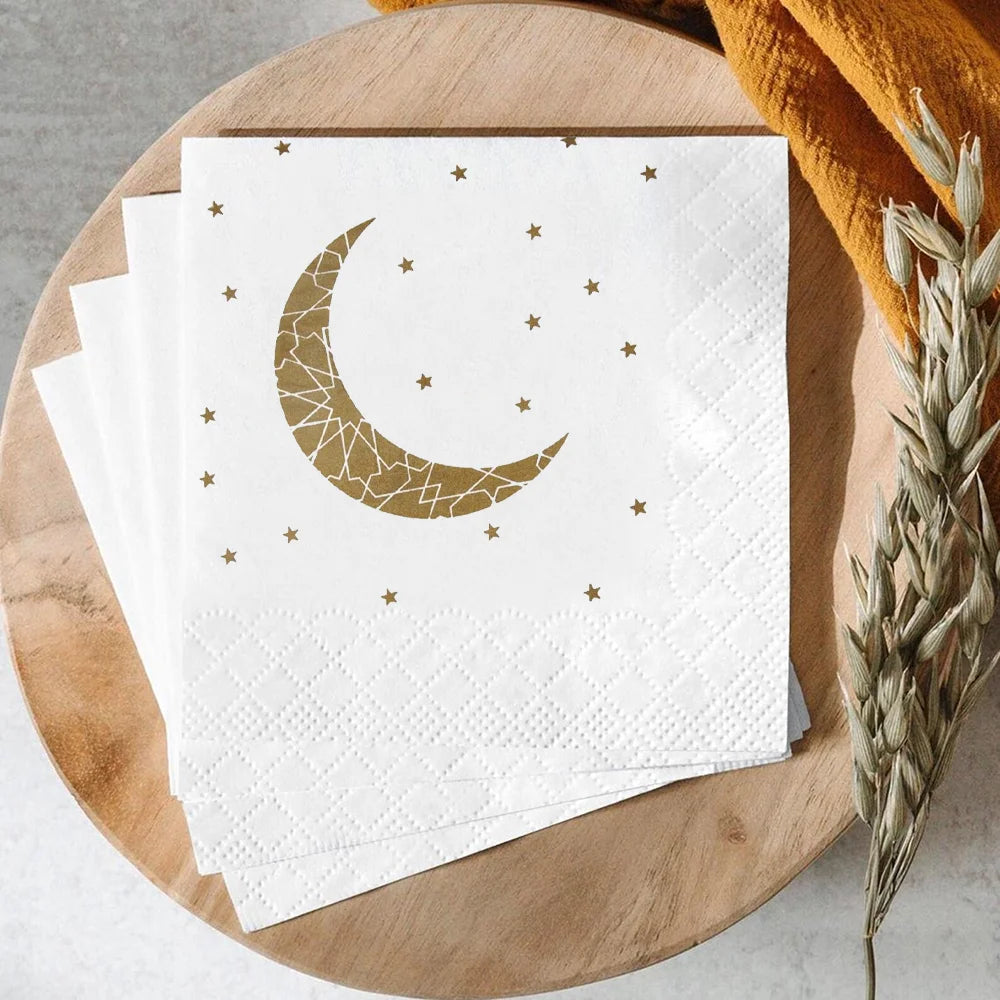 Crescent Moon & Star Ramadan Napkins – Elegant Islamic Table Décor (20-Piece Set)
