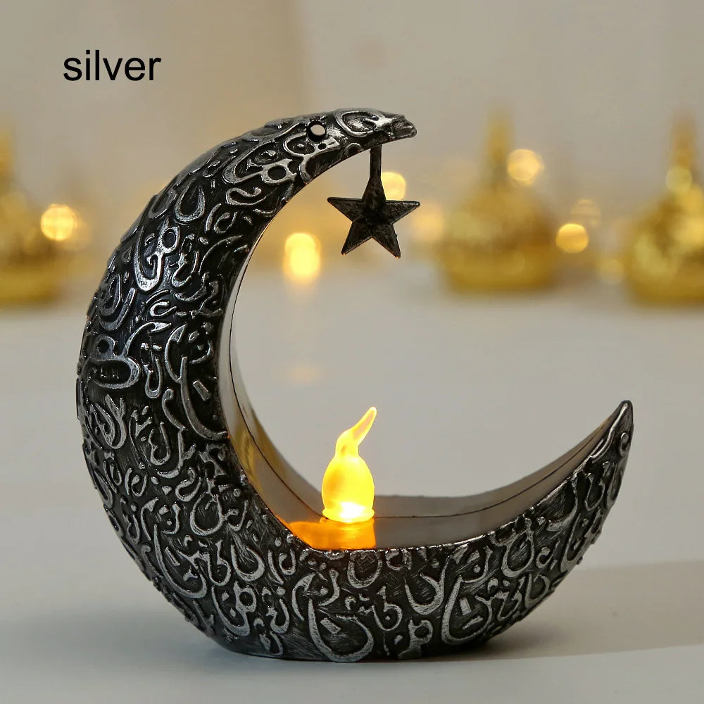 Ramadan Crescent Moon Candle Holder – Soft LED Glow